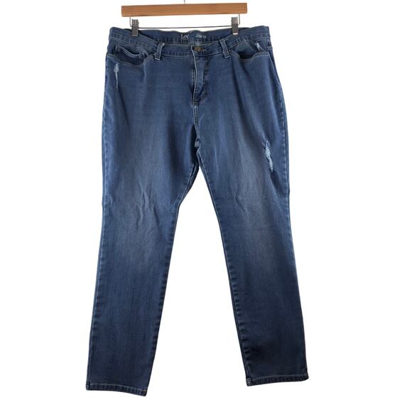 Lee Platinum Label Denim Jeans Women's 18 Medium Wash Distressed Fading Comfort - Picture 1 of 15